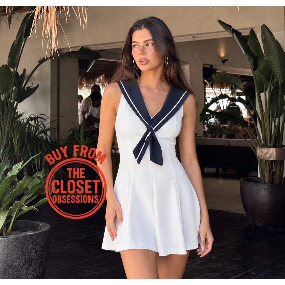 Zara Nautical Sailor Collar White Mini Dress NWT - Picture 8 of 16
